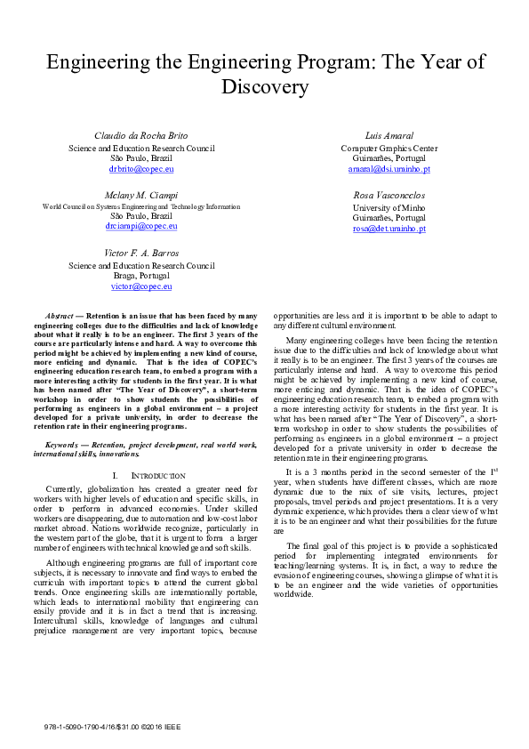 (PDF) Engineering the engineering program: The year of discovery