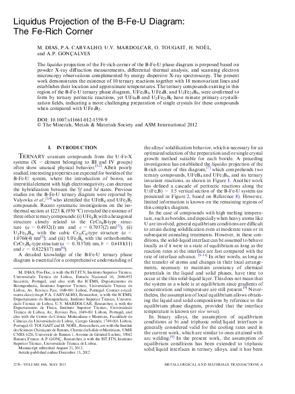 (PDF) Liquidus Projection of the B-Fe-U Diagram: The Fe-Rich Corner
