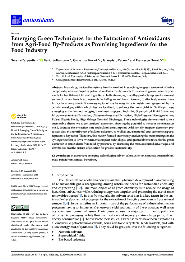 (PDF) Emerging Green Techniques for the Extraction of Antioxidants from ...
