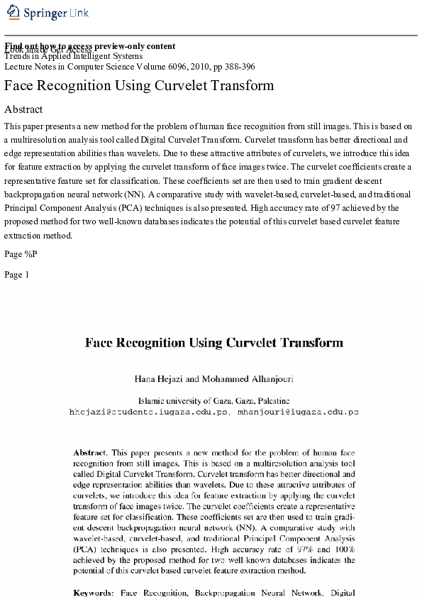 (PDF) Face Recognition Using Curvelet Transform