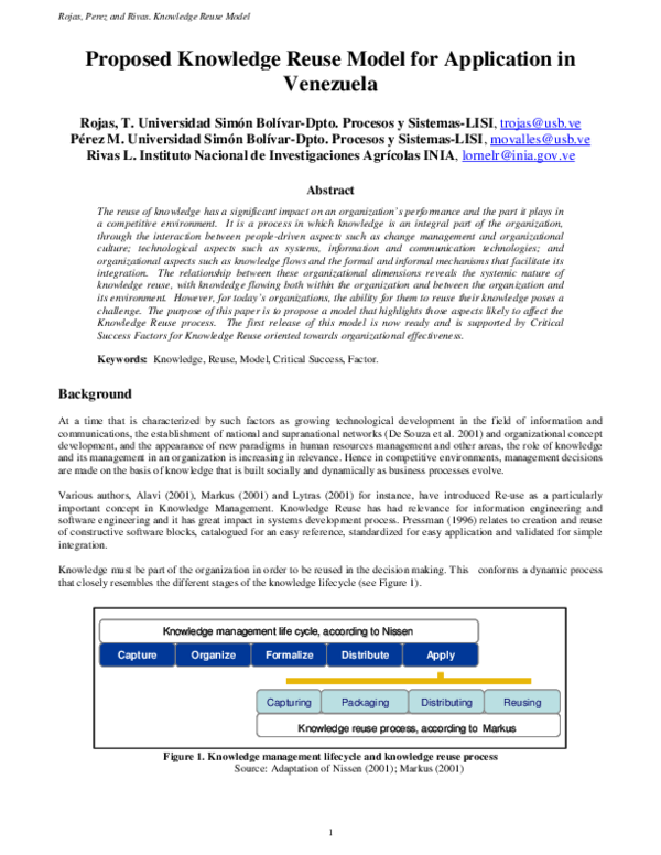 (PDF) Proposed Knowledge Reuse Model for Application in Venezuela