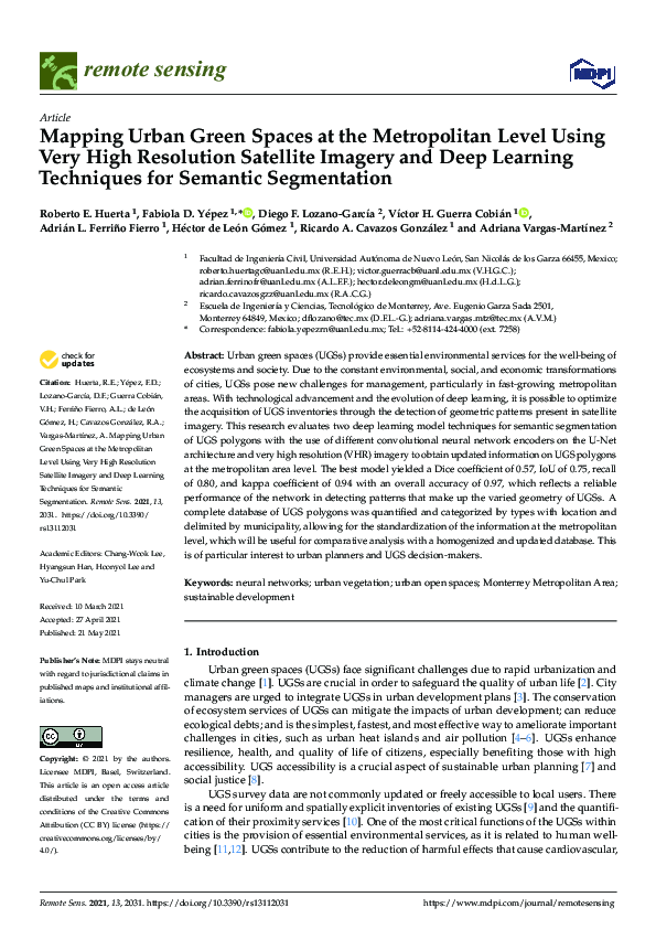 (PDF) Mapping Urban Green Spaces at the Metropolitan Level Using Very ...