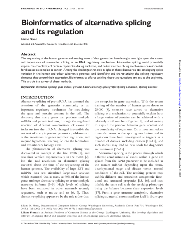 (PDF) Bioinformatics of alternative splicing and its regulation