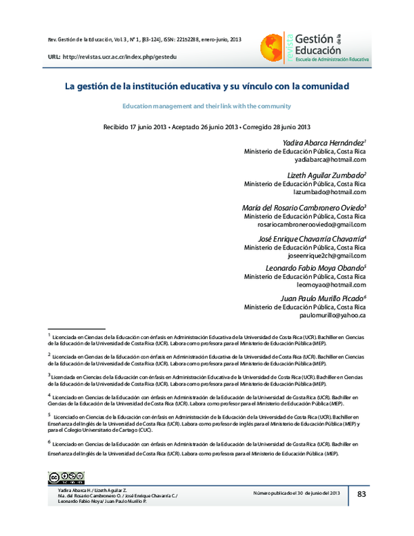 (PDF) La gestión de la institución educativa y su vínculo con la comunidad