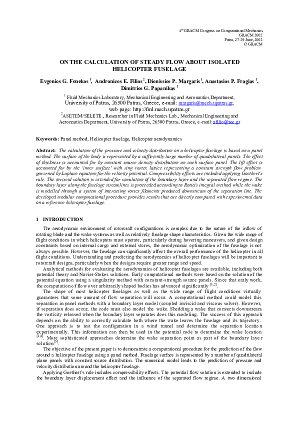 (PDF) On the calculation of steady flow about isolated helicopter fuselage