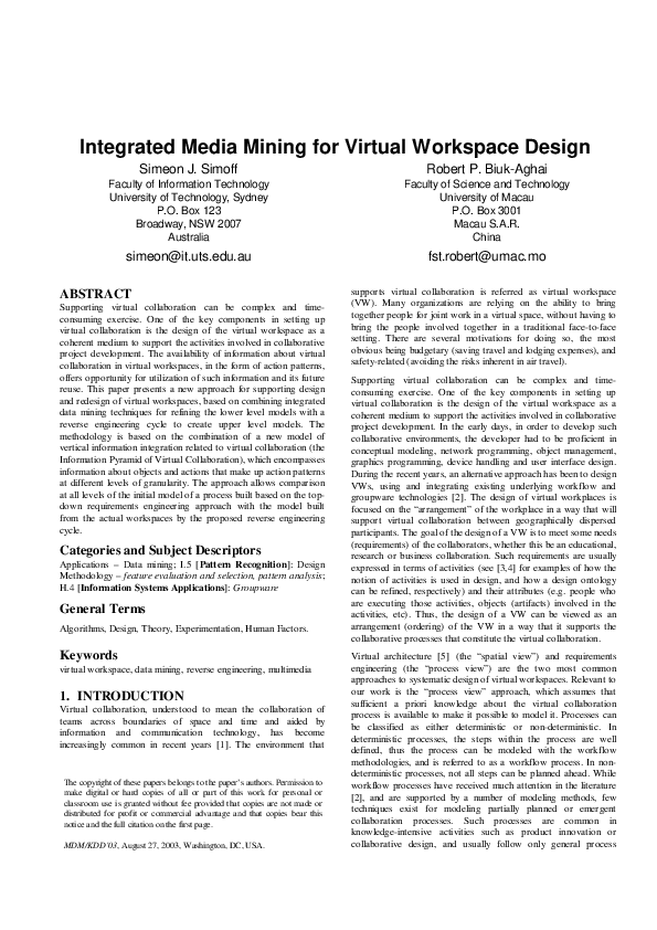 (PDF) Integrated Media Mining for Virtual Workspace Design