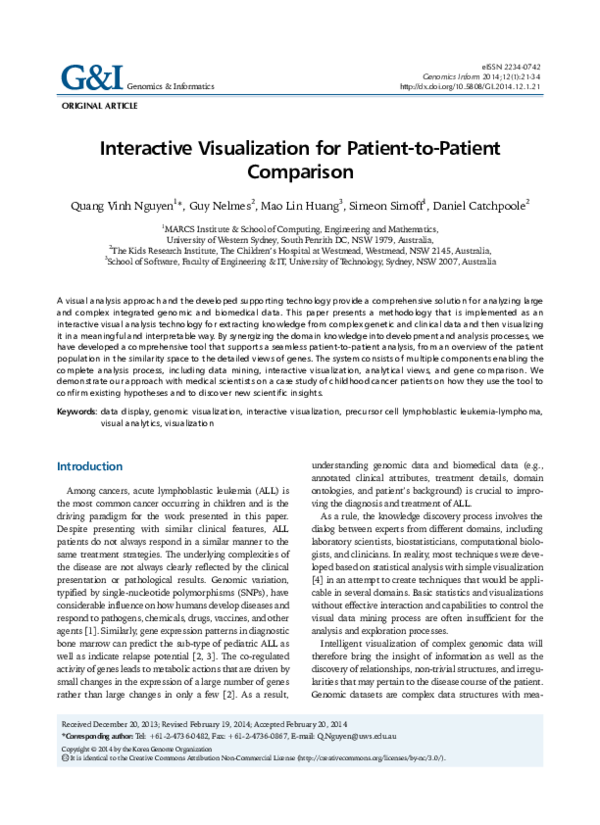 (PDF) Interactive Visualization for Patient-to-Patient Comparison