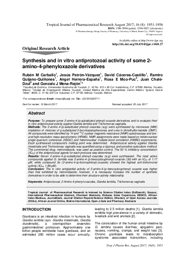 (PDF) Synthesis and in vitro antiprotozoal activity of some 2- amino-4 ...