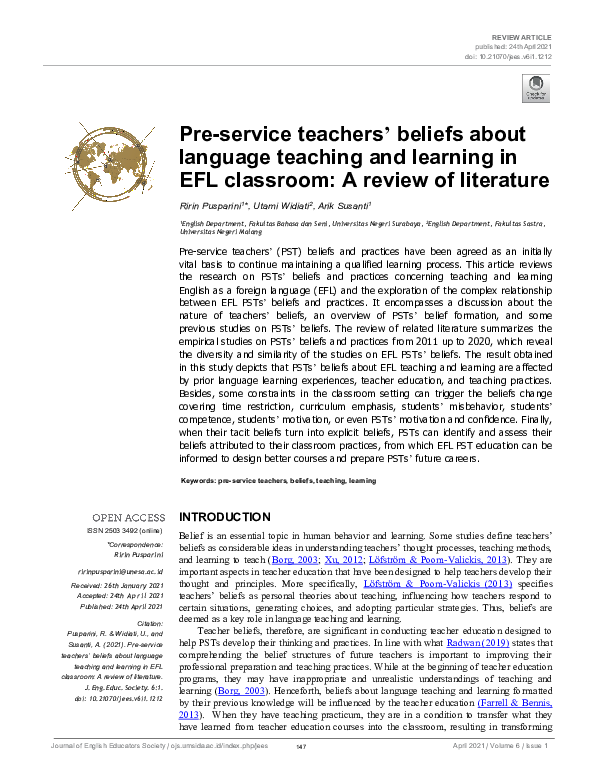 (PDF) Pre-service teachers’ beliefs about English Language Teaching and ...