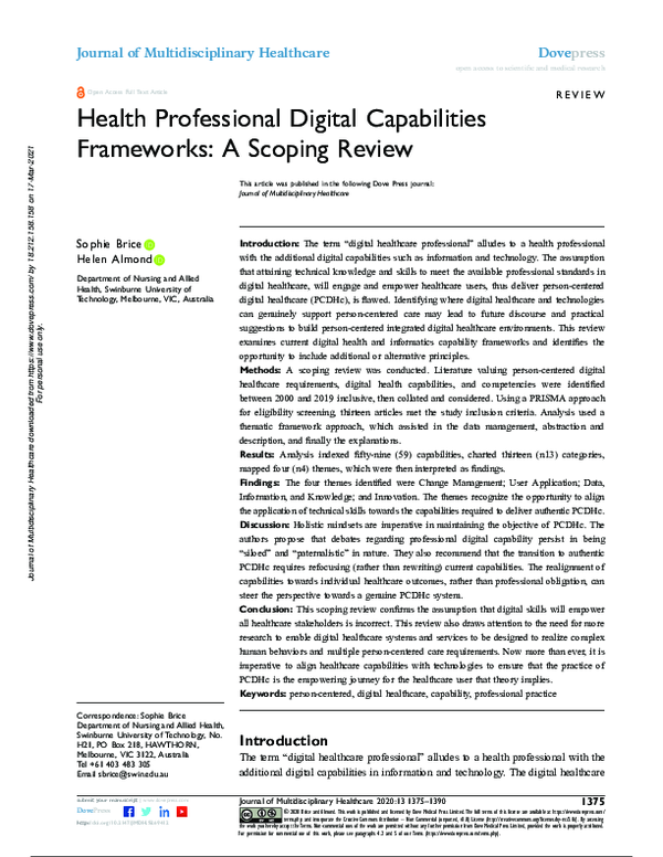 (PDF) Health Professional Digital Capabilities Frameworks: A Scoping Review
