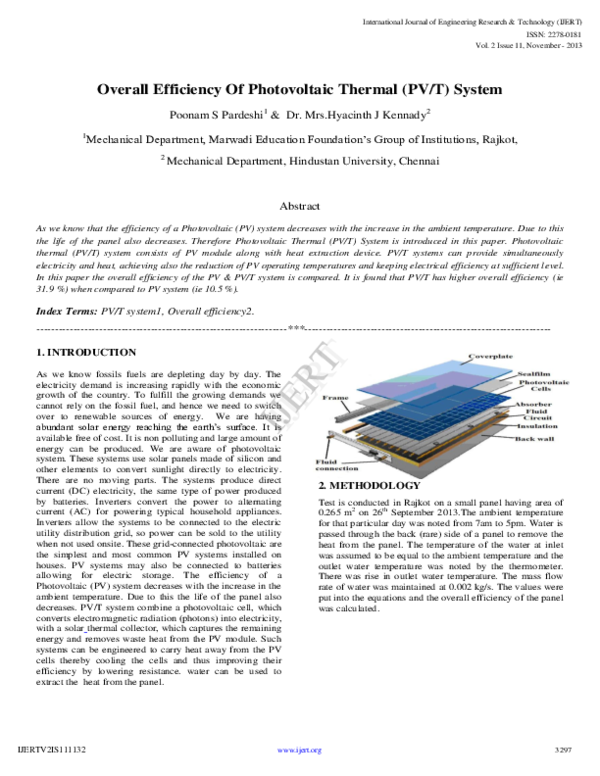 (PDF) Overall Efficiency Of Photovoltaic Thermal (PV/T) System