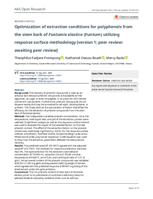 (PDF) Optimization of extraction conditions for polyphenols from the ...