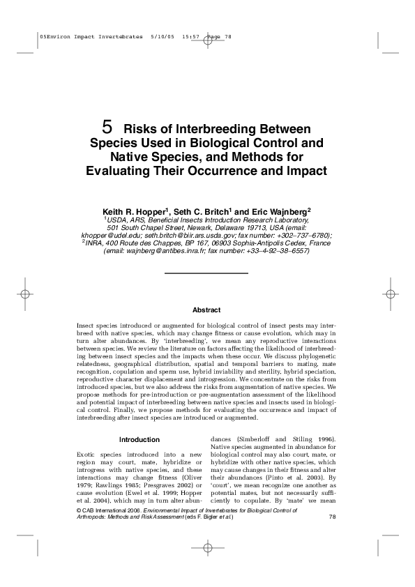(PDF) Risks of interbreeding between species used in biological control ...