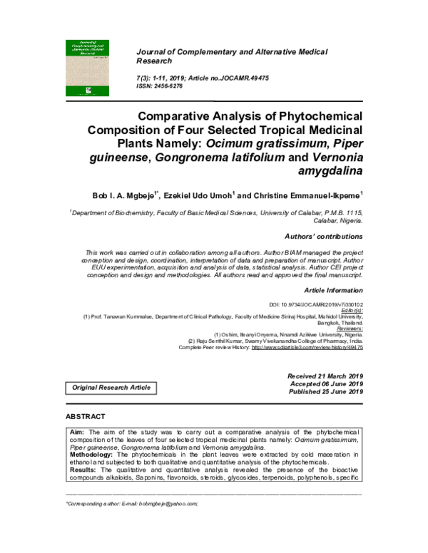 (PDF) Comparative Analysis of Phytochemical Composition of Four ...