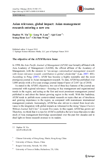 (PDF) Asian relevance, global impact: Asian management research ...