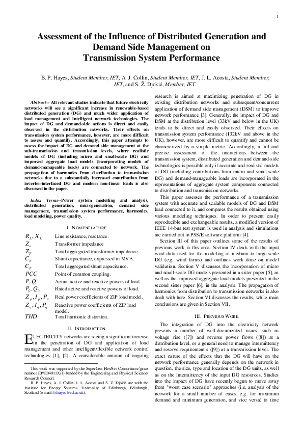 (PDF) Assessment of the influence of distributed generation and demand ...