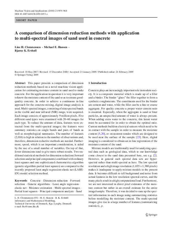 (PDF) A comparison of dimension reduction methods with application to ...