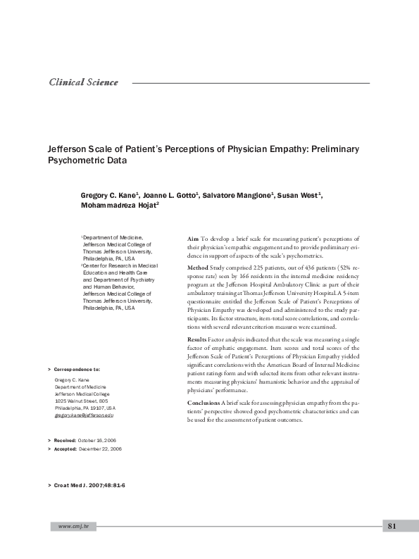 (PDF) Jefferson Scale of Patient's Perceptions of Physician Empathy ...