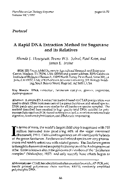 (PDF) A rapid DNA extraction method for sugarcane and its relatives