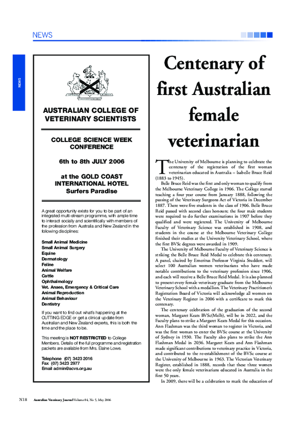 (PDF) Centenary of first Australian female veterinarian Ivan W Caple