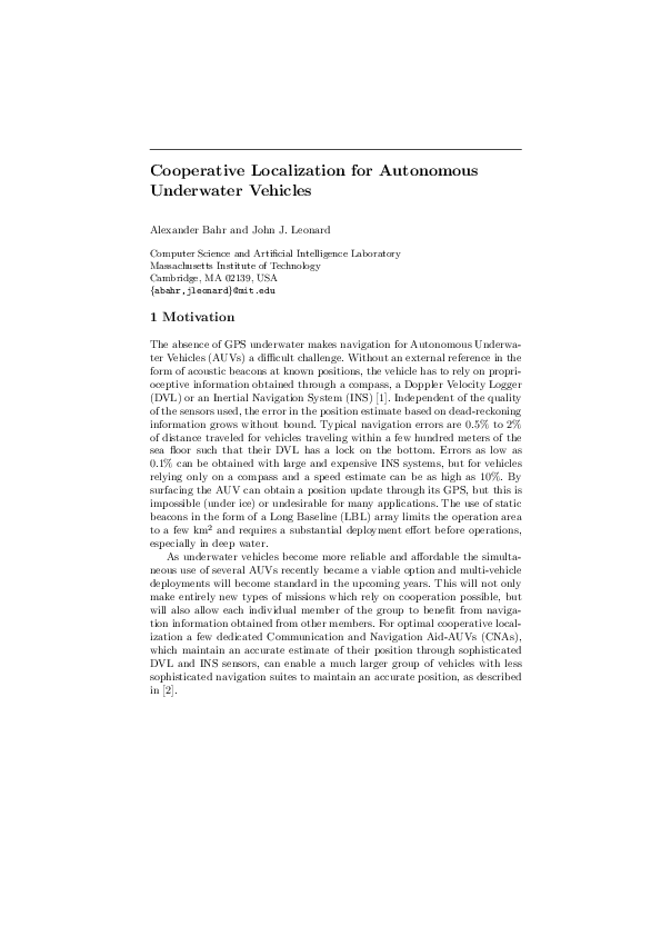 (PDF) Cooperative Localization for Autonomous Underwater Vehicles