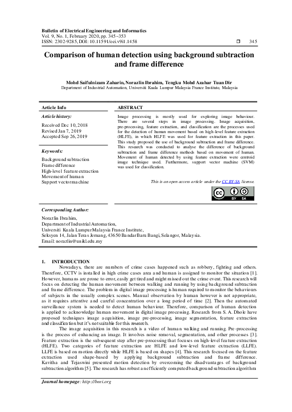 (PDF) Comparison of human detection using background subtraction and ...