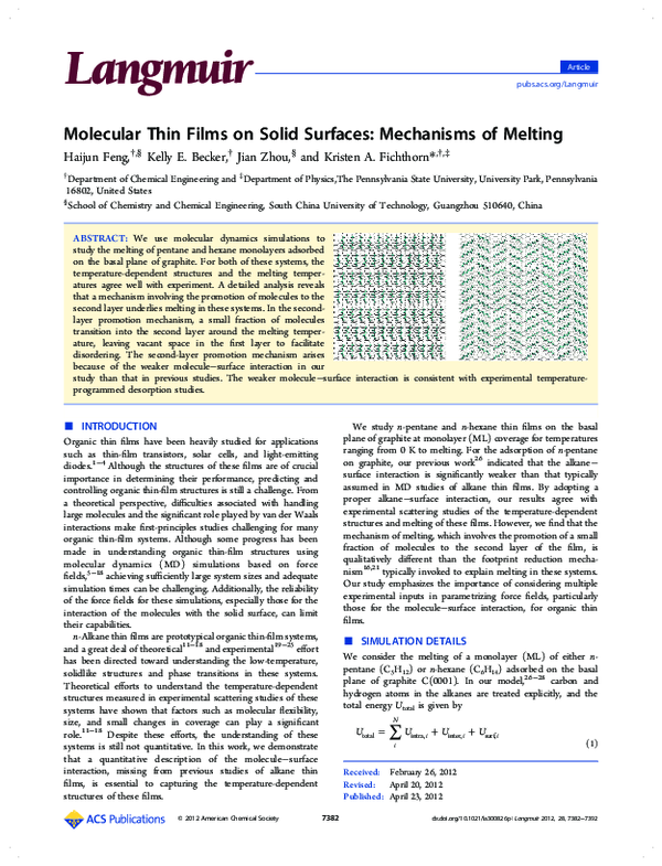 (PDF) Molecular Thin Films on Solid Surfaces: Mechanisms of Melting