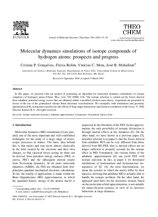 (PDF) Molecular dynamics simulations of isotope compounds of hydrogen ...