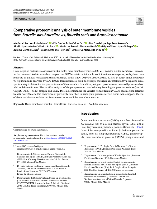 (PDF) Comparative proteomic analysis of outer membrane vesicles from ...