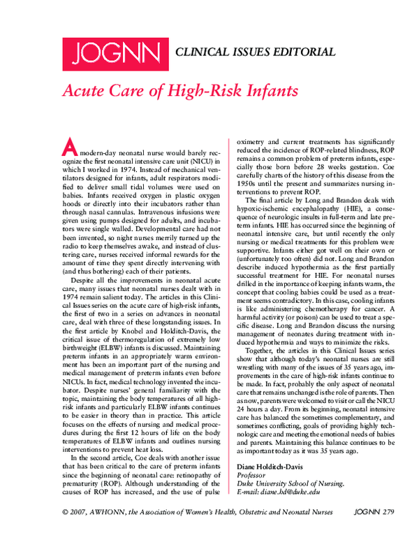 (PDF) Acute Care of High-Risk Infants
