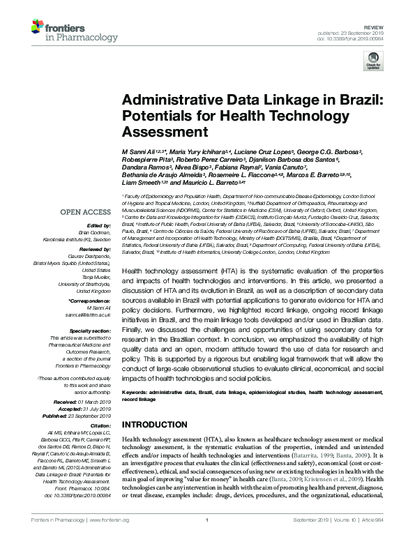 (PDF) Administrative Data Linkage in Brazil: Potentials for Health ...