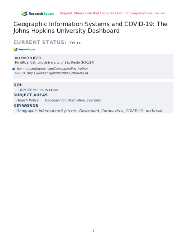 (PDF) Geographic Information Systems and COVID-19: The Johns Hopkins ...