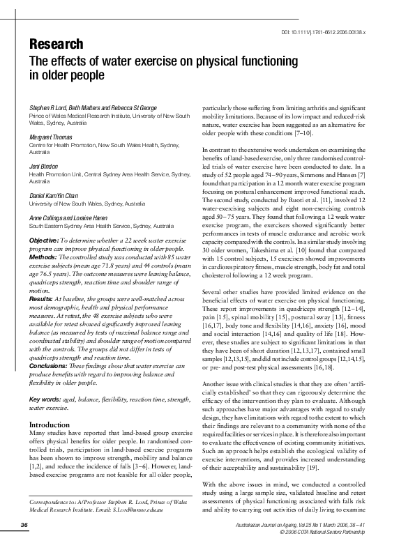 (PDF) The effects of water exercise on physical functioning in older people