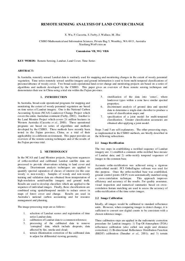 (PDF) Remote Sensing Analysis of Land Cover Change
