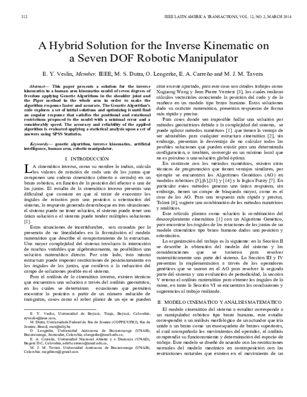 (PDF) A Hybrid Solution for the Inverse Kinematic on a Seven DOF ...