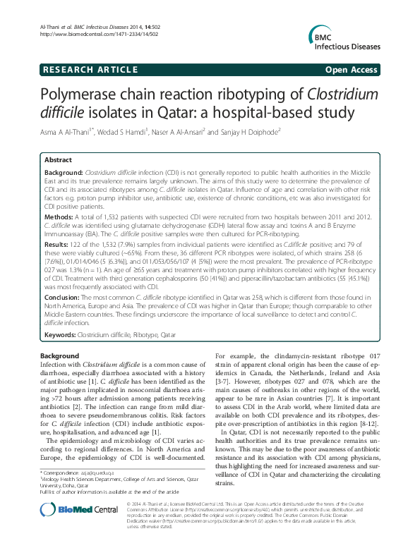 (PDF) Polymerase chain reaction ribotyping of Clostridium difficile ...