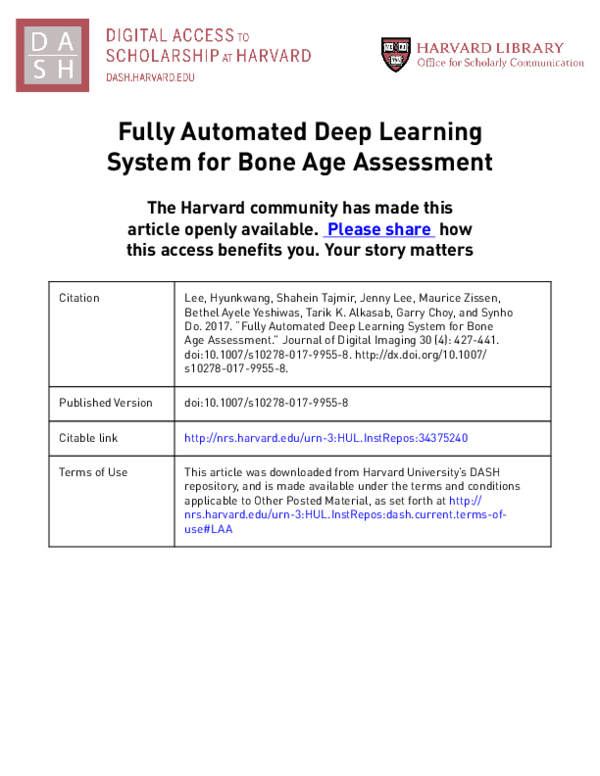 (PDF) Fully Automated Deep Learning System for Bone Age Assessment