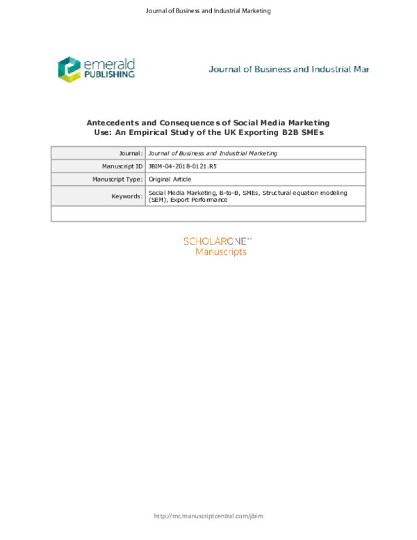 (PDF) Antecedents and consequences of social media marketing use: an ...