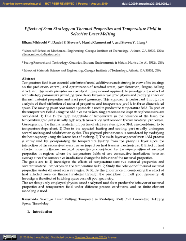 (PDF) Effects of Scan Strategy on Thermal Properties and Temperature ...