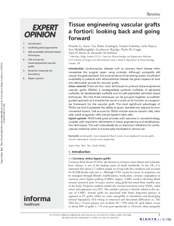 (PDF) Tissue engineering vascular grafts a fortiori: looking back and ...