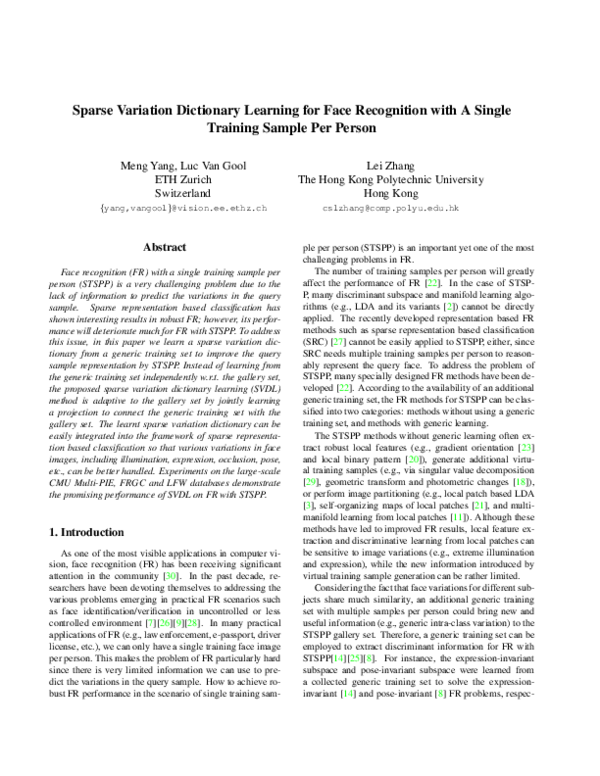 (PDF) Sparse Variation Dictionary Learning for Face Recognition with a ...