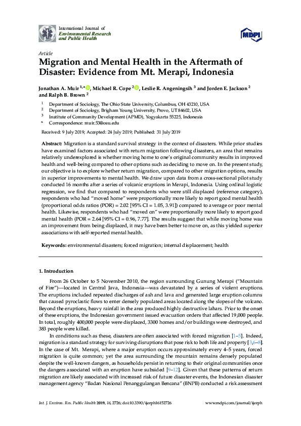 (PDF) Migration and Mental Health in the Aftermath of Disaster ...