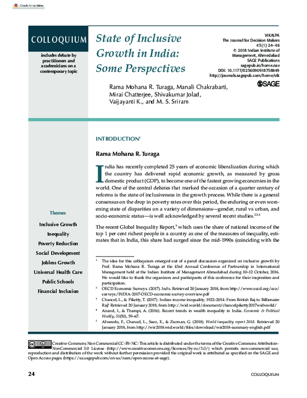 (PDF) State of Inclusive Growth in India: Some Perspectives