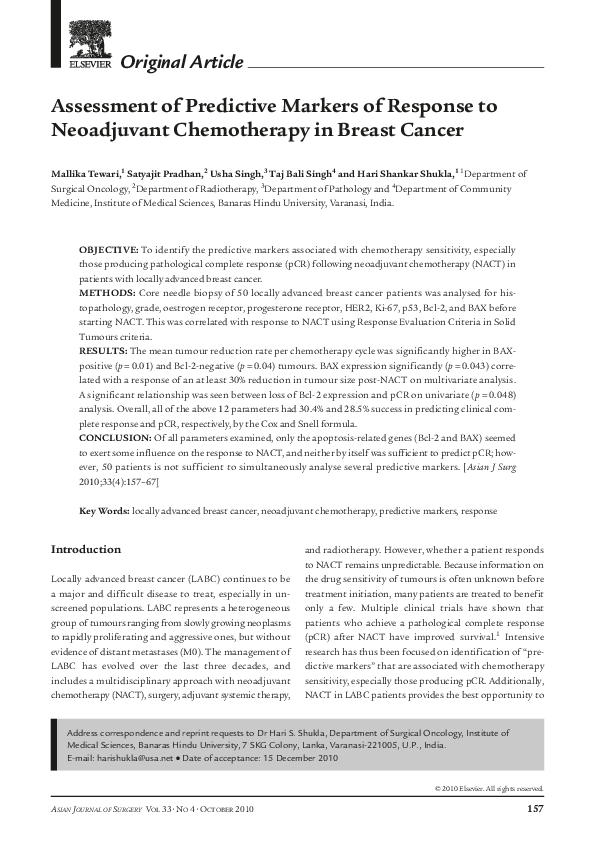 (PDF) Assessment of Predictive Markers of Response to Neoadjuvant ...
