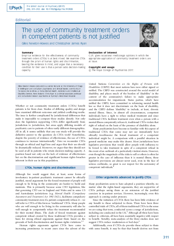 (PDF) The use of community treatment orders in competent patients is ...