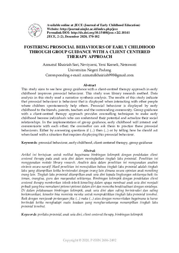(PDF) Fostering Prosocial Behaviours of Early Childhood Through Group ...