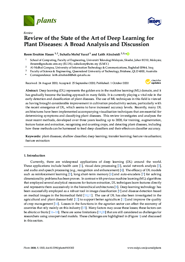 (PDF) Review of the State of the Art of Deep Learning for Plant ...