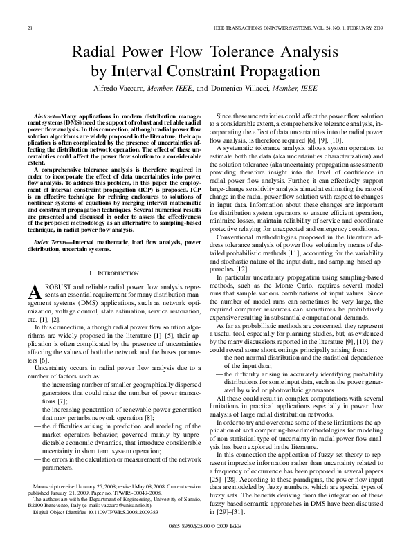 (PDF) Radial Power Flow Tolerance Analysis by Interval Constraint ...