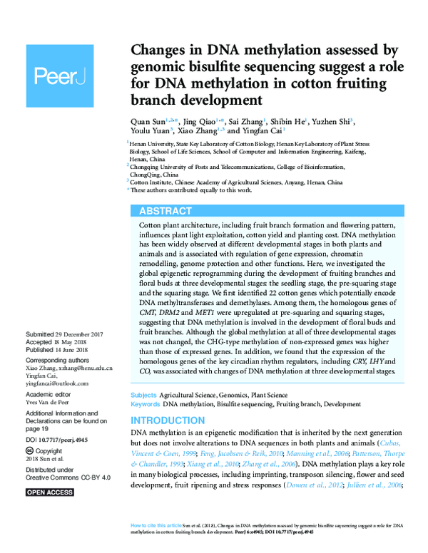 (PDF) Changes in DNA methylation assessed by genomic bisulfite ...