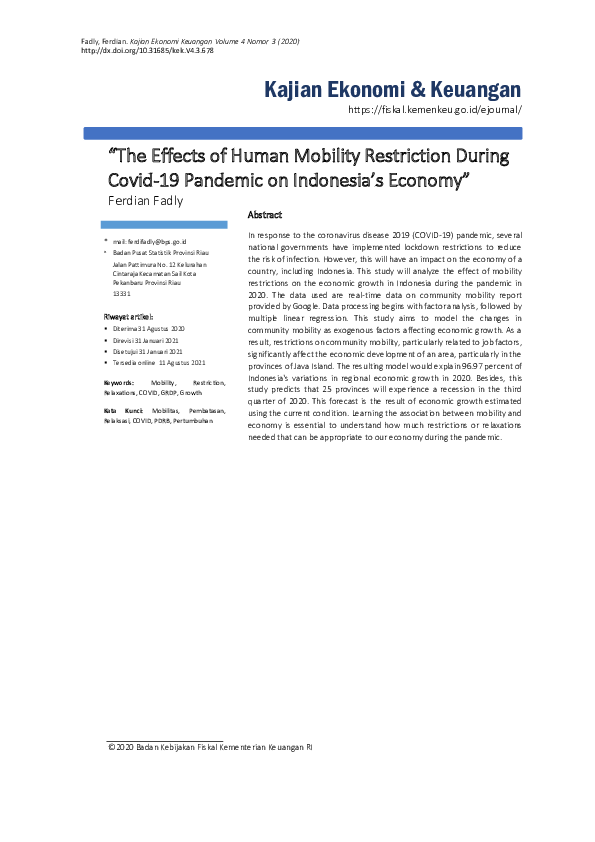 (PDF) The Effects of Human Mobility Restriction During Covid-19 ...